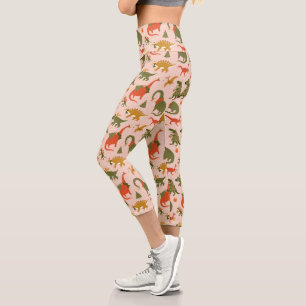 Festive Dinosaur Christmas Tree Holiday Pattern Capri Leggings