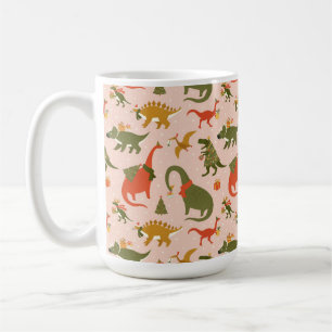 Festive Dinosaur Christmas Tree Holiday Pattern Coffee Mug