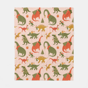 Festive Dinosaur Christmas Tree Holiday Pattern Fleece Blanket