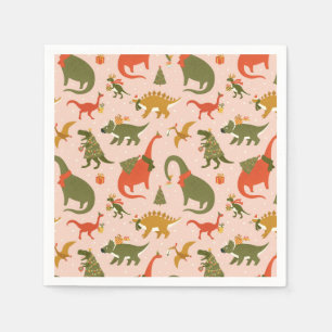 Festive Dinosaur Christmas Tree Holiday Pattern Napkin