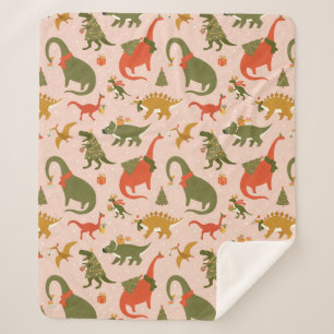 Festive Dinosaur Christmas Tree Holiday Pattern Sherpa Blanket
