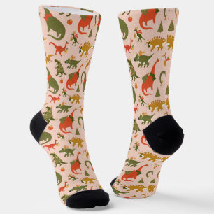 Festive Dinosaur Christmas Tree Holiday Pattern Socks