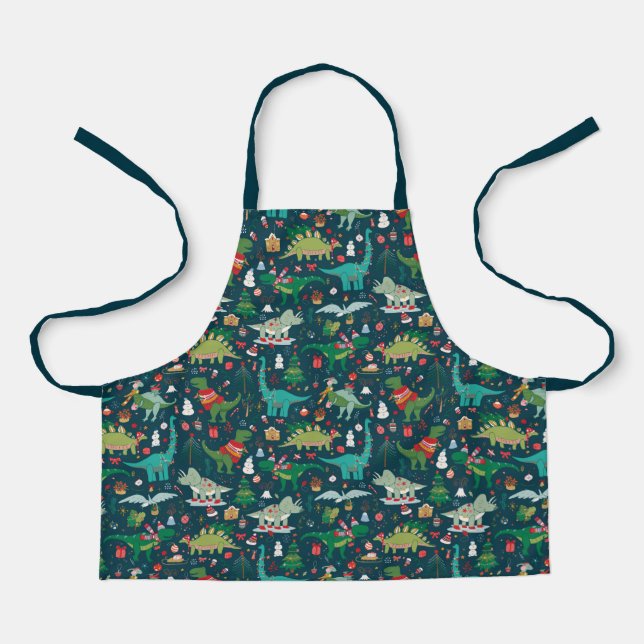 Festive Dinosaurs Christmas Pattern Apron (Front)