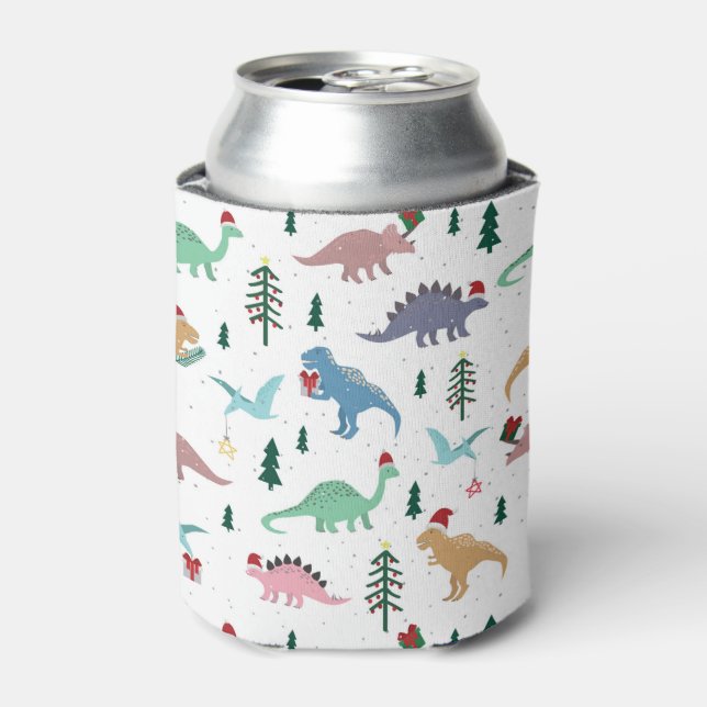 Festive Dinosaurs Christmas Pattern Can Cooler (Can Front)