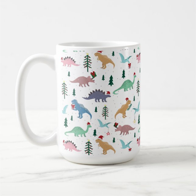 Festive Dinosaurs Christmas Pattern Coffee Mug (Left)