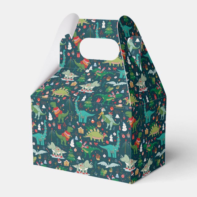 Festive Dinosaurs Christmas Pattern Favor Box (Front Side)