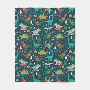 Festive Dinosaurs Christmas Pattern Fleece Blanket