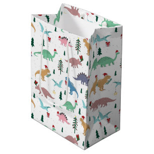 Festive Dinosaurs Christmas Pattern Medium Gift Bag