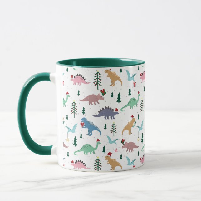 Festive Dinosaurs Christmas Pattern Mug (Left)