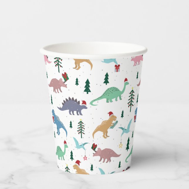 Festive Dinosaurs Christmas Pattern Paper Cups (Front)