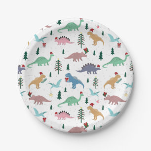 Festive Dinosaurs Christmas Pattern Paper Plate