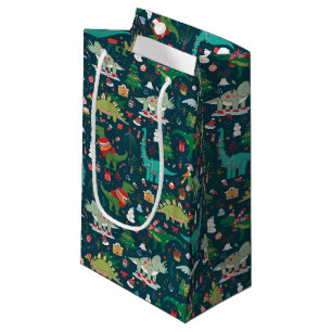 Festive Dinosaurs Christmas Pattern Small Gift Bag