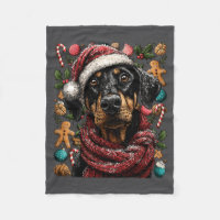 Festive Doberman With Santa Hat Snowy Winter Chris