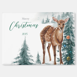 Festive Doe in a Snowy Forest Magnet