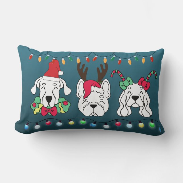 Festive Dog Christmas Pattern-cute holiday dogs Lumbar Pillow (Front)
