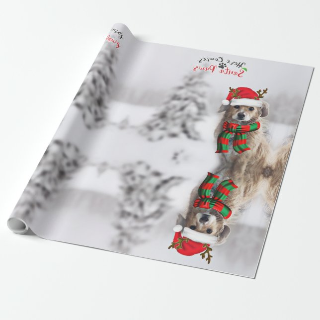 Festive Dog Christmas wrapping paper (Unrolled)