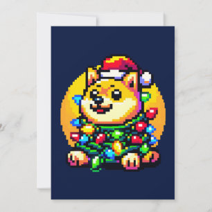 Festive Dog - Cute Pixel Art Christmas Lights Holiday Card