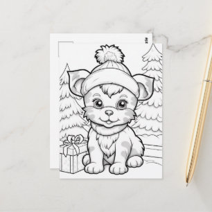 Festive dog kids colouring  postcard