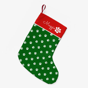 Festive Dog Paw Print Custom Name Small Christmas Stocking