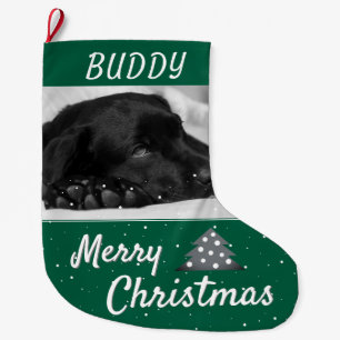 Festive Dog Pet Name and Photo Large Christmas Stocking