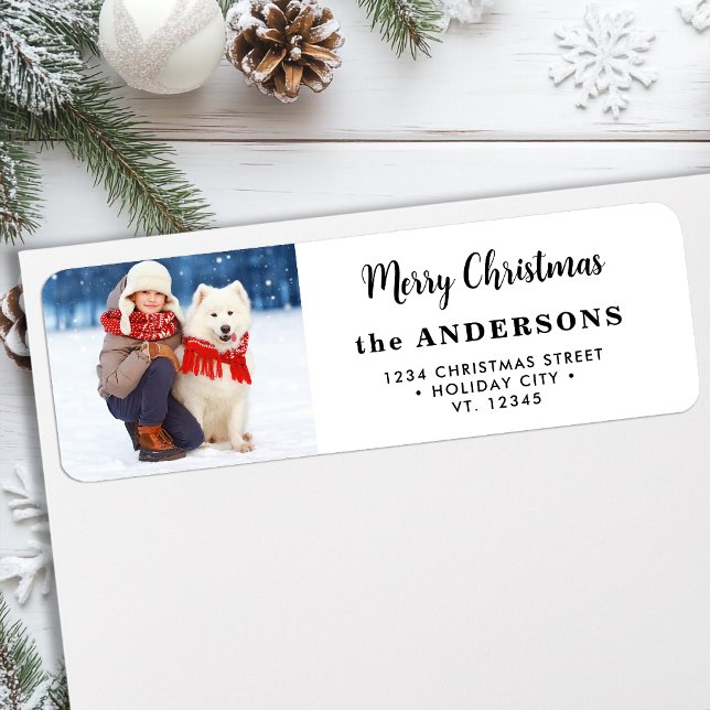 Festive Dog Photo Custom Holiday Return Address (Creator Uploaded)