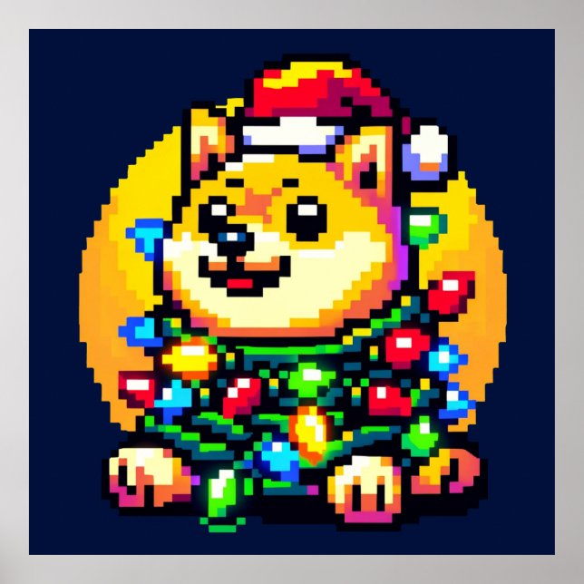 Festive Dogecoin: 8-Bit Light-Up Crypto Poster (Front)