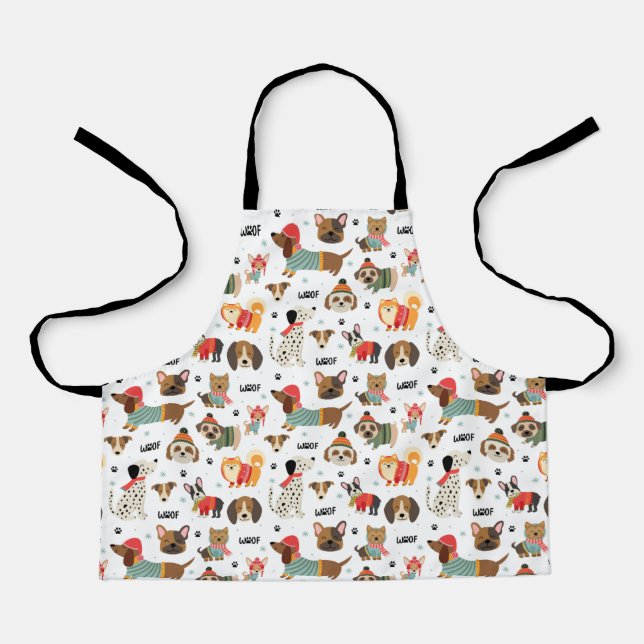 Festive Dogs in Holiday Sweaters Pattern Apron (Front)