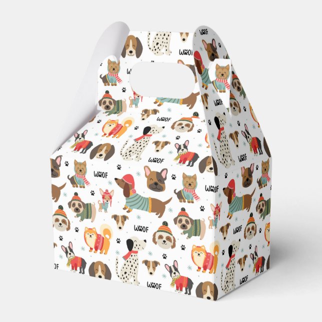 Festive Dogs in Holiday Sweaters Pattern Favor Box (Front Side)