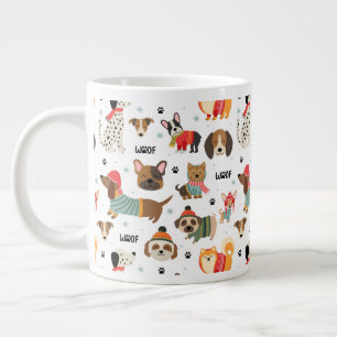 Festive Dogs in Holiday Sweaters Pattern Large Coffee Mug