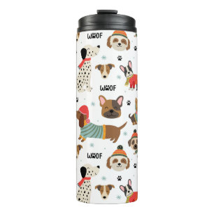 Festive Dogs in Holiday Sweaters Pattern Thermal Tumbler