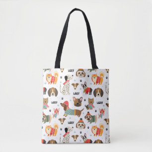 Festive Dogs in Holiday Sweaters Pattern Tote Bag