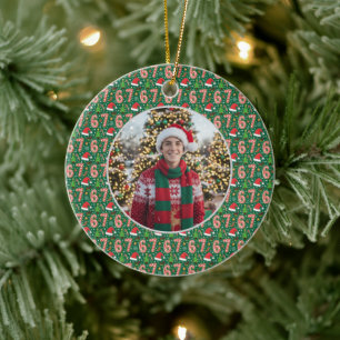 Festive Doodle 6-7 Meme Christmas Photo Ceramic Ornament