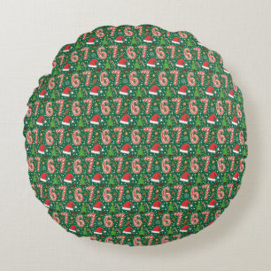 Festive Doodle 6-7 Meme Christmas Round Pillow