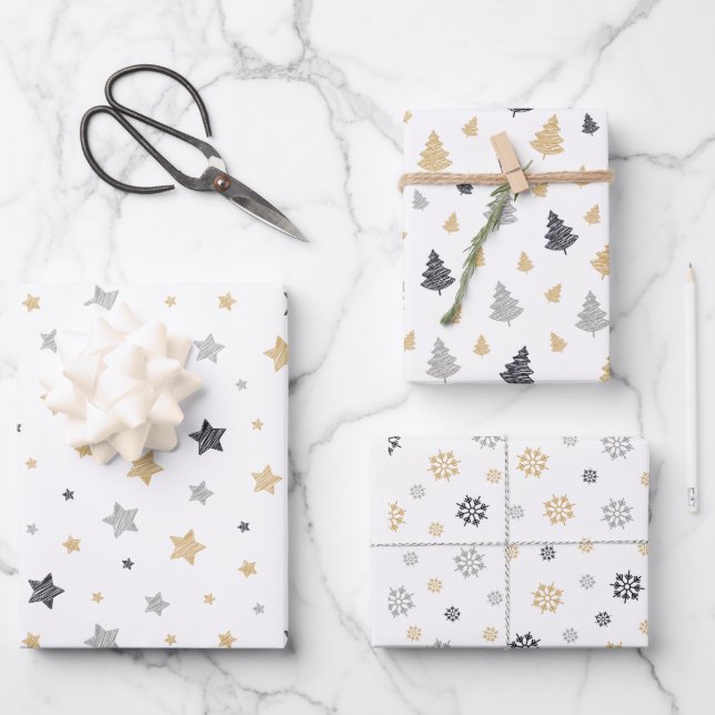 Festive Doodles Christmas Wrapping Paper Sheet (Front)