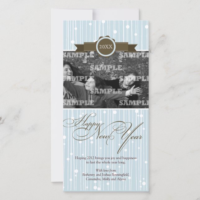 Festive Dotted Stripes New Year Holiday Card (Front)