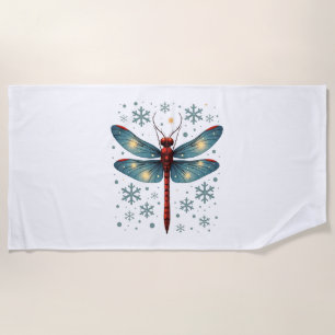 Festive Dragonfly Glow Beach Towel