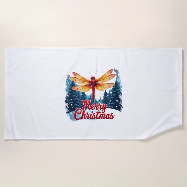 Festive Dragonfly Lights Beach Towel (Front)