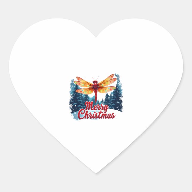 Festive Dragonfly Lights Heart Sticker (Front)