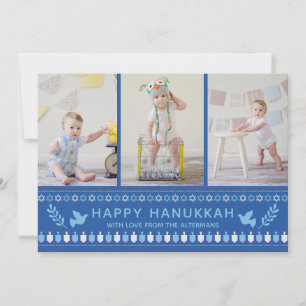 Festive Dreidel Icons Hanukkah Holiday Blue Gold Card