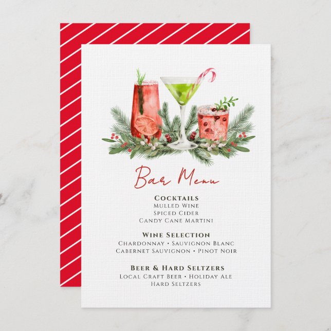 Festive Drinks Christmas Cocktails Holiday Bar Menu (Front/Back)