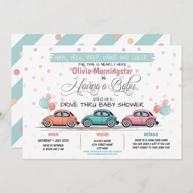 Festive Drive By Baby Shower Parade Invitation (Front/Back)