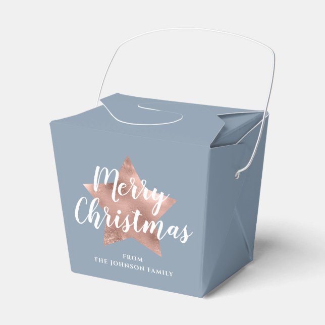 Festive Dusty Blue Merry Christmas Favor Box (Front Side)