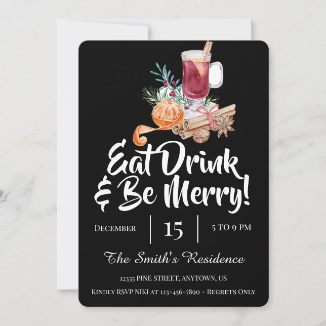 Festive Eat Drink & Be Merry! Invitation (Front)