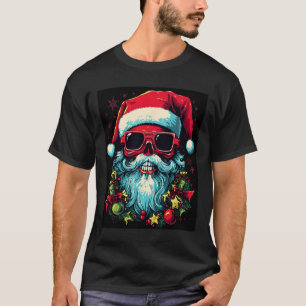 Festive Edge Edgy Christmas Skull Graphic Design T-Shirt