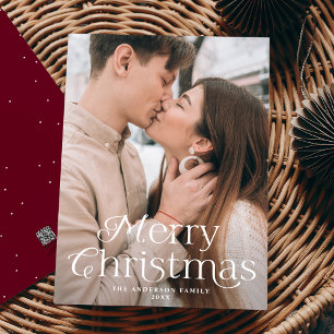 Festive Elegance Merry Christmas Burgundy Photo Holiday Card