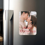 Festive Elegance Merry Christmas Photo Magnet<br><div class="desc">Simple holiday magnet featuring your full-bleed vertical photo with "Merry Christmas" displayed in elegant red lettering. Personalize the elegant Christmas photo magnet with your family name and the year.</div>