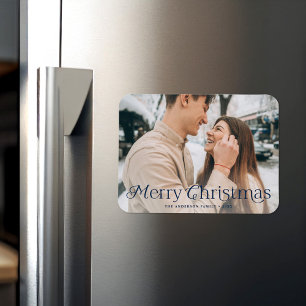 Festive Elegance Navy Merry Christmas Photo Magnet