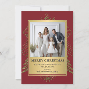 Festive Elegance: Red and Gold Photo Christmas Holiday Card