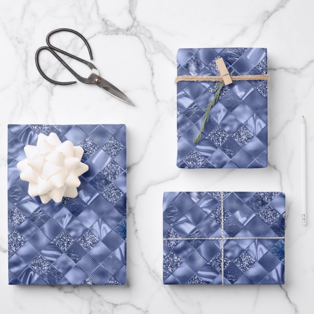 festive elegant blue tiled Christmas pattern Wrapping Paper Sheet (Front)