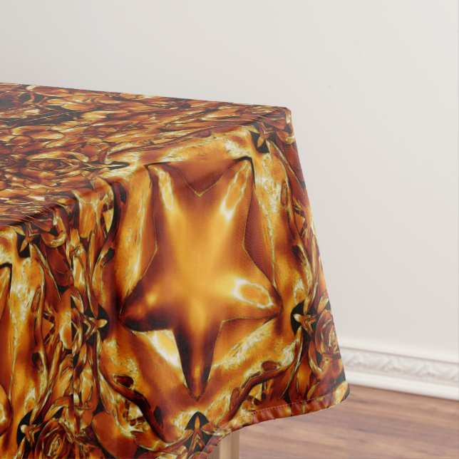 Festive Elegant Brown Gold Copper Christmas Stars Tablecloth (In Situ)